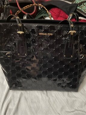 Michael Kors Glossy Black Embossed MK Tote